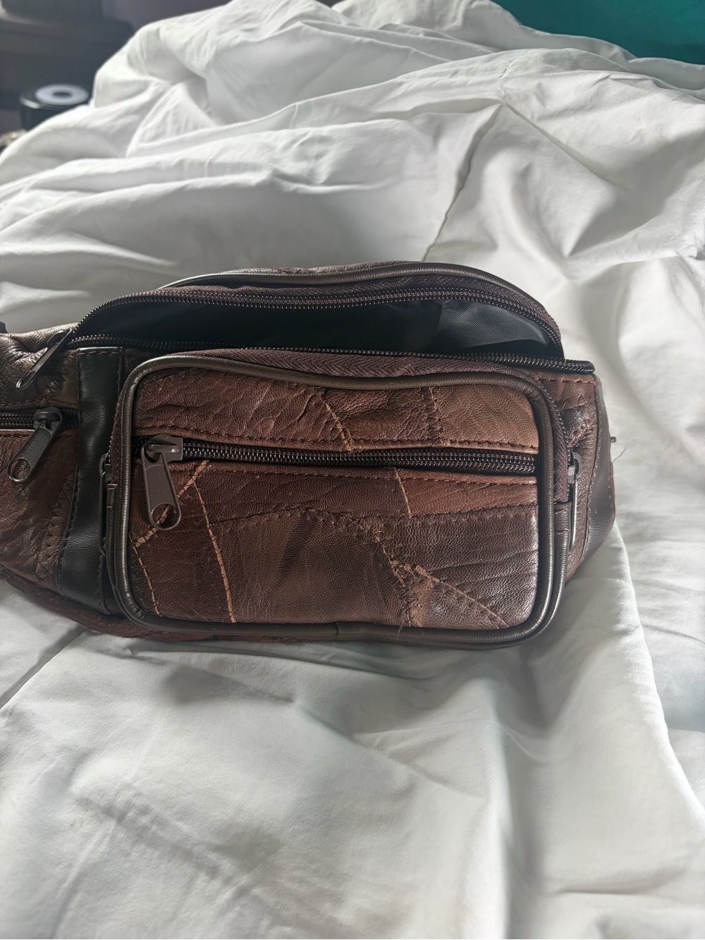 Classic Brown Leather Belt Bag with Zip Pockets